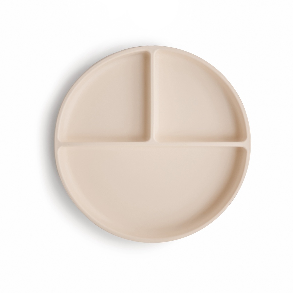 Mushie | Plat Bord Met Zuignap en Vakverdeling Shifting Sand Siliconen Ecru