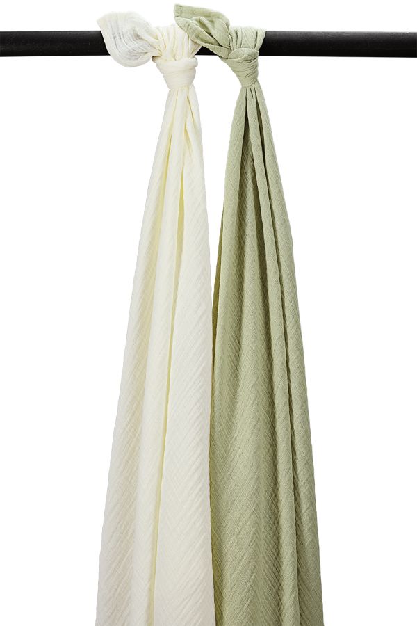 Meyco | Tetra Doek Swaddles Pre-washed Natural/Soft Olive 120x120cm 2-pack