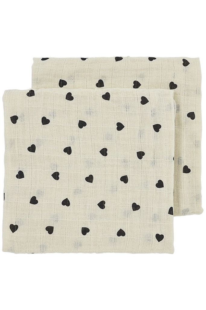 Meyco | Tetra Doek Sweet Heart Soft Sand/Black Ecru/Zwart 70x70cm 2-pack