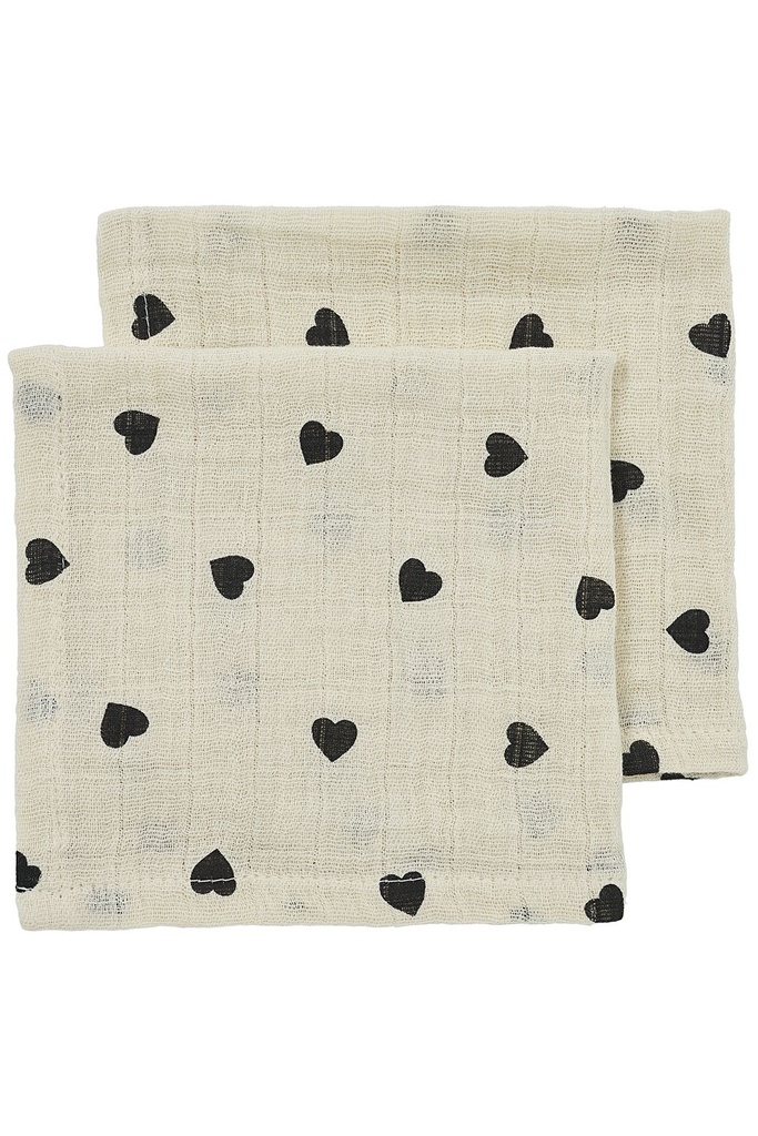 Meyco | Monddoekje Sweet Heart Pre-Washed Hydrofiel Soft Sand/Black 30x30cm 2-pack