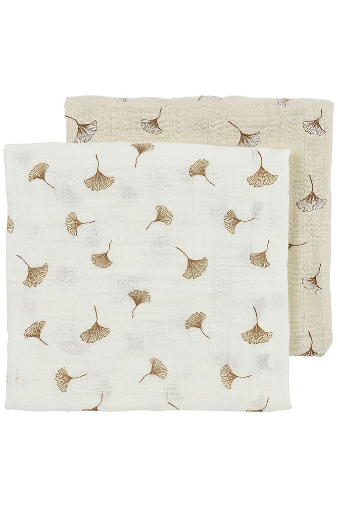 Meyco | Tetra Doek Ginkgo Pre-Washed Hydrofiele Doeken   Offwhite/Soft Sand 70x70cm 2-pack