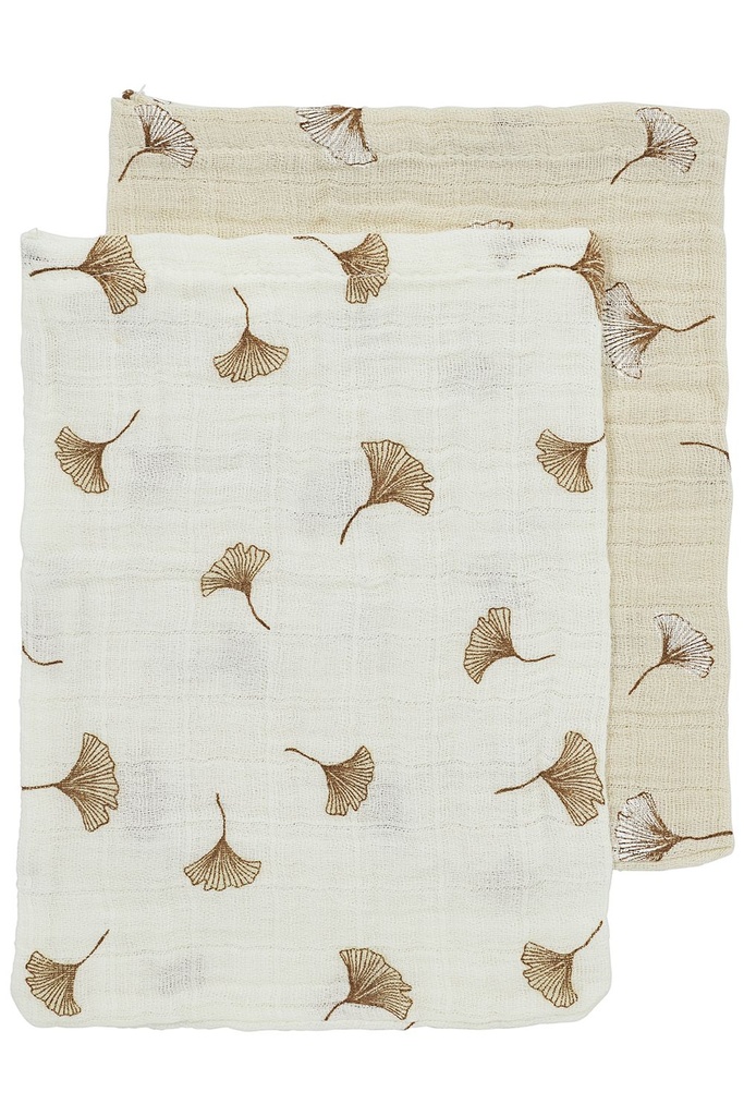 Meyco | Washandje Ginkgo Pre-Washed Hydrofiel Offwhite/Soft Sand 20x17cm
