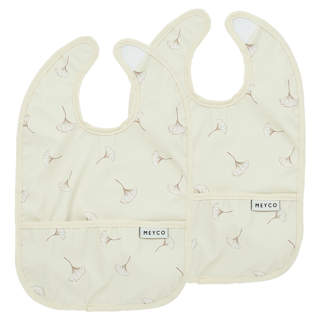 Meyco | Slabbetje Ginkgo met Kruimelvanger Soft Sand Ecru 2-pack