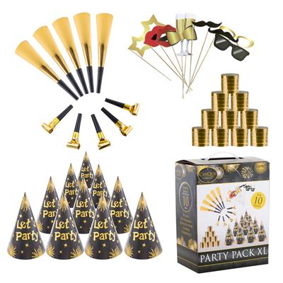 Funny Fashion | Partybox Let's Party vr 10 Personen Goud/Zwart