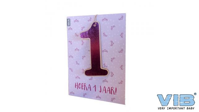 VIB | Wenskaart Hoera 1 Jaar Houten Hanger Roze