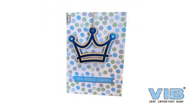 VIB | Wenskaart Een Prinsje Geboren Houten Hanger Kroon Blauw
