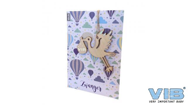VIB | Wenskaart Zwanger Hanger Hout Ooievaar