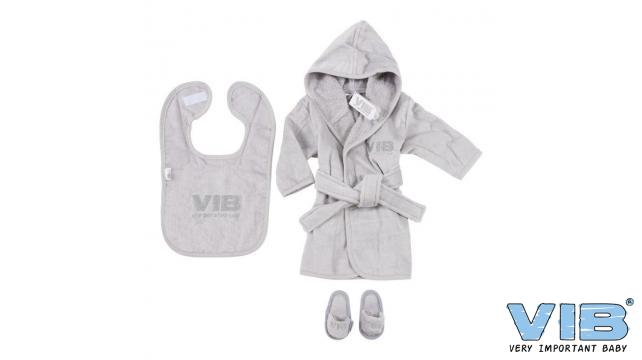 VIB | Giftset Slabbetje/Slippers/Badjas M62-68 Grijs/Zilver 