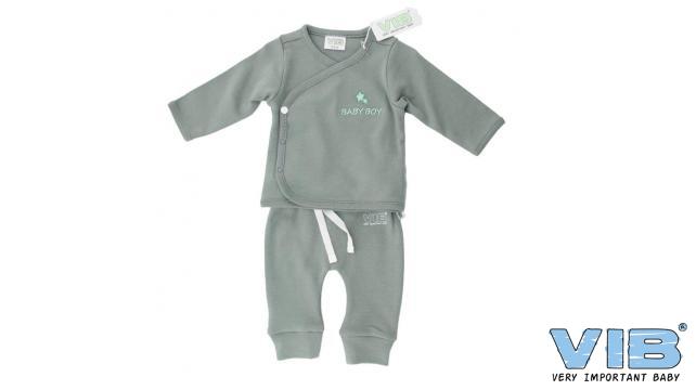 VIB | Outfit Baby Boy Wikkelshirt/Broek Mosgroen 0-3m