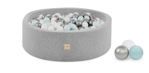 Plush Nest | Ballenbad Light Gray Cotton Rond 200 Ballen Mint/Silver/ White 90x40cm