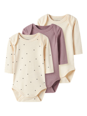 Name it | Body Girls Longsleeve Heart Summer Sand/ Deauville Mauve 3-pack