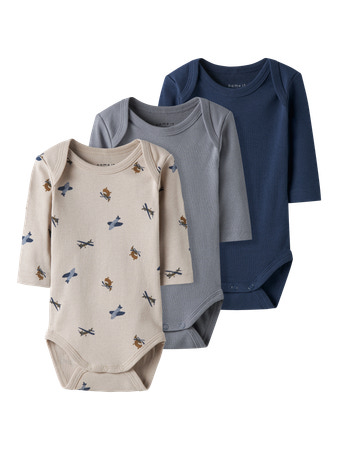 Name it | Body Boys Ls Airplane Peyote/ Isignia Blue 3-pack