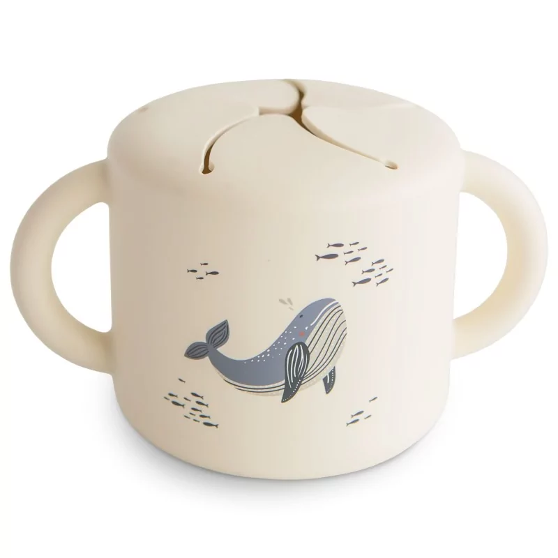 Mushie | Snack Cup Whales Siliconen Ecru/Blauw 400ml