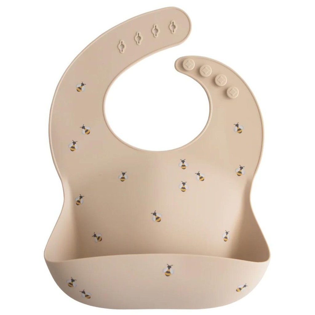 Mushie | Slabbetje met Kruimelvanger Bees Silicone Ecru