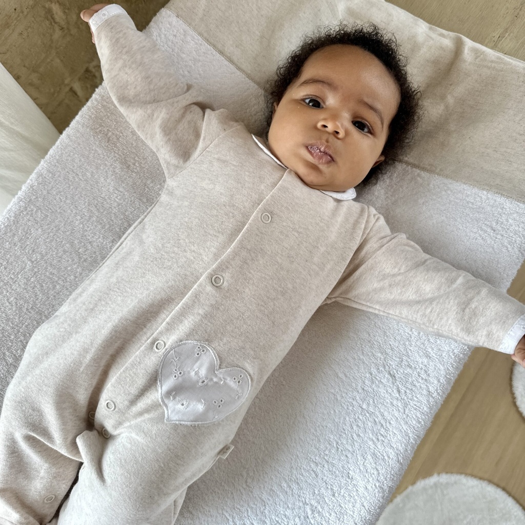 Living Nature | Pyjama Ariana Jersey Hartje Broderie Ecru/Wit