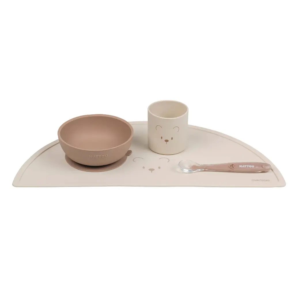 Nattou | Eetset Silicone Ecru/Bruin 4-delig