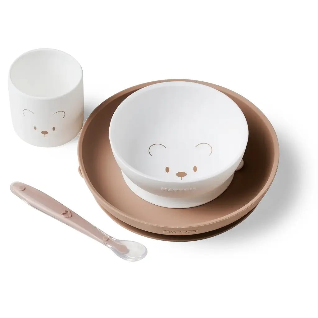 Nattou | Eetset Silicone Beer Wit/Beige 4-delig 