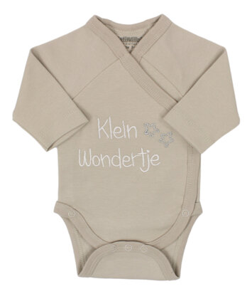 PetitVillain | Geboortebody Klein Wondertje Lange Mouw Zand M50-62