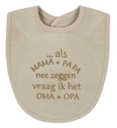 PetitVillain | Slabbetje Al Mama en Papa Nee Zeggen Badstof Zand 25x34cm