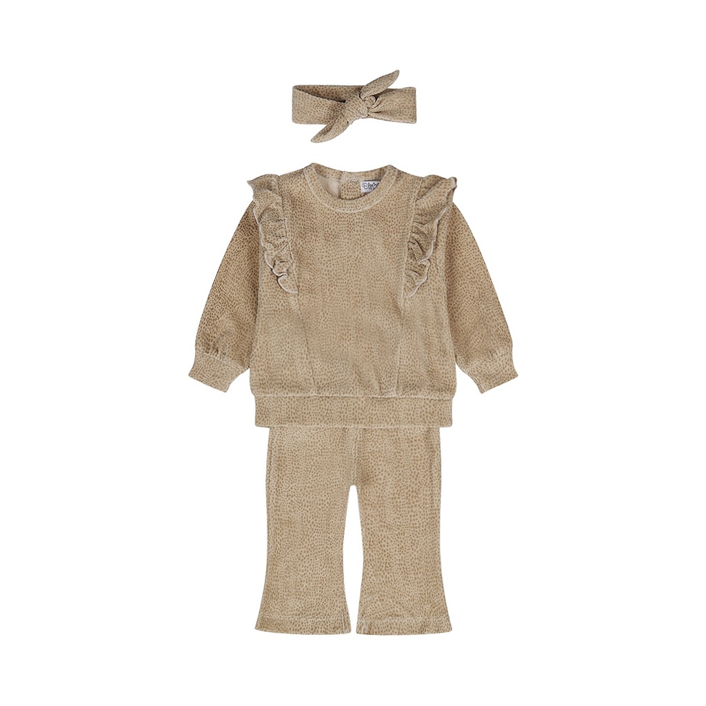 Dirkje | Outfit Girls Pretty Fall Babysuit + Headband Beige Grey 3-delig