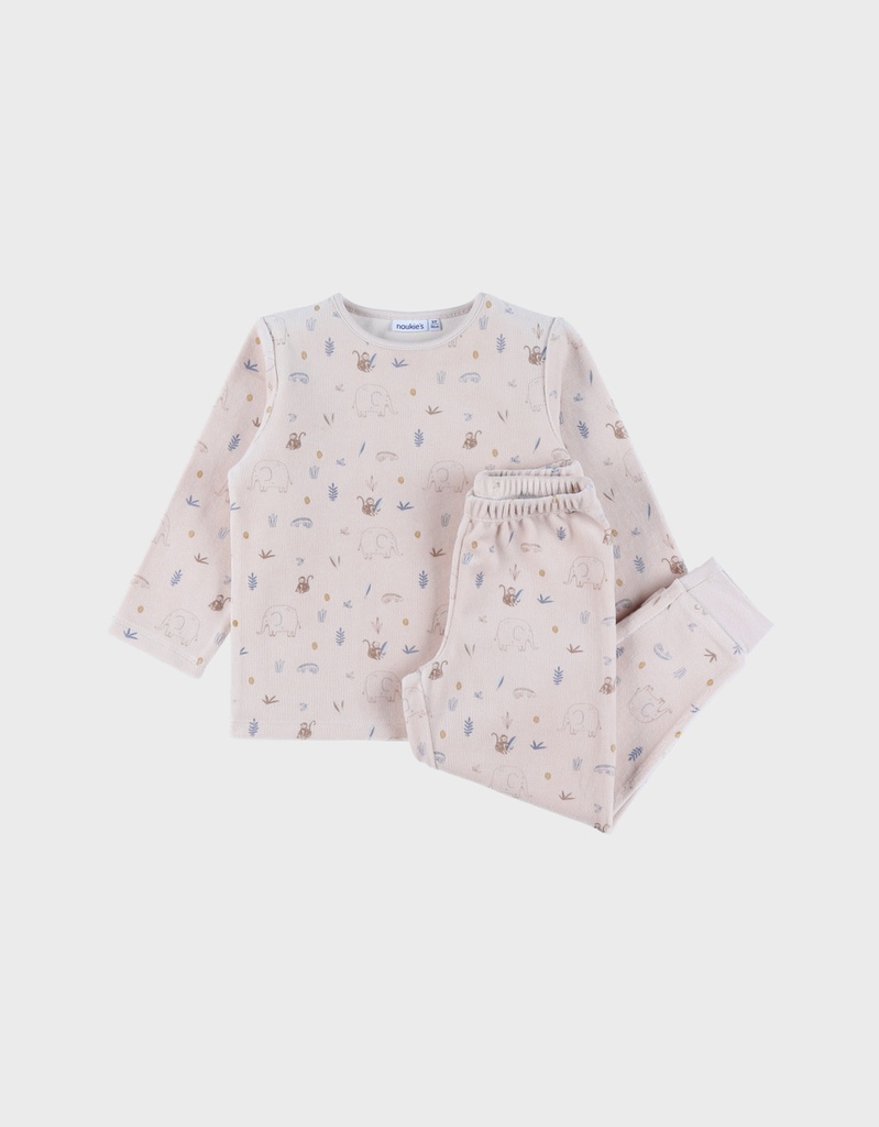 Noukies | Pyjama Jungle Fluweel Beige 2-delig