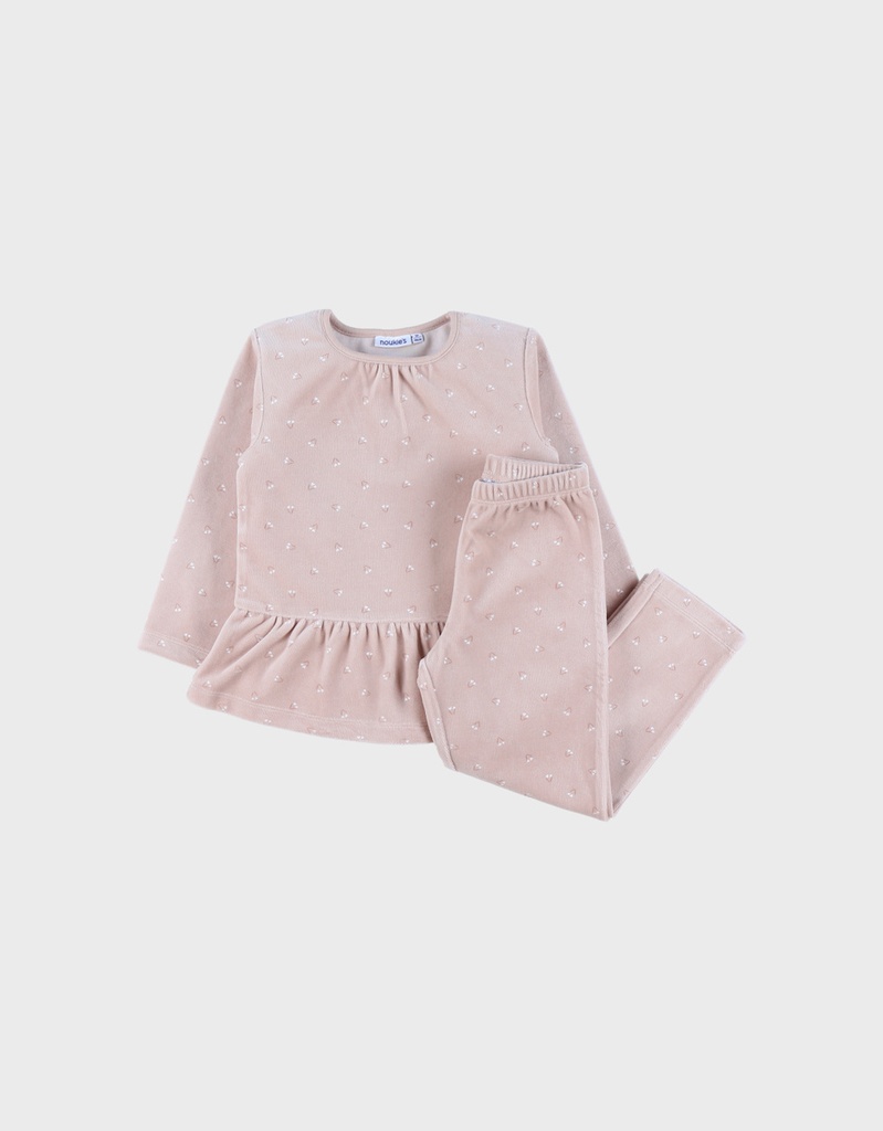 Noukies | Pyjama Nappy Cat Fluweel Roze 2-delig 