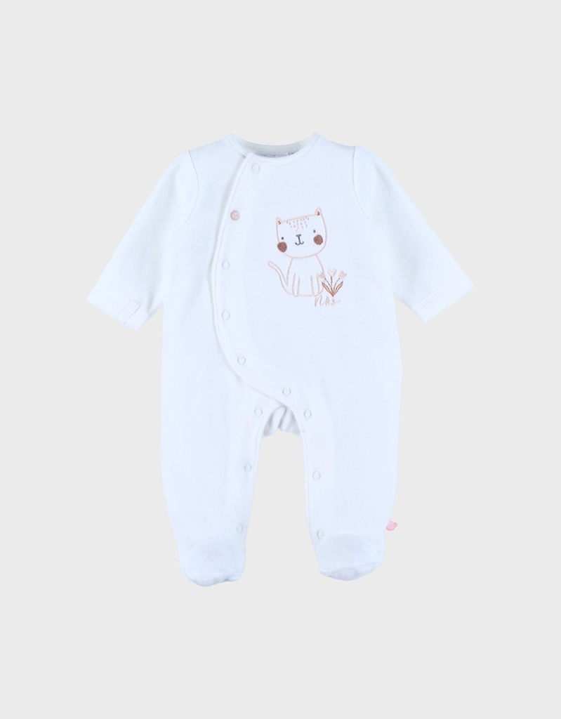 Noukies | Pyjama Nappy Cat Fluweel Wit