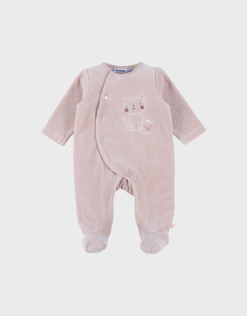 Noukies | Pyjama Nappy Cat Fluweel Roze