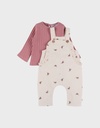 Noukies | Outfit Flower Power T-Shirt/Salopet Roze/Offwhite