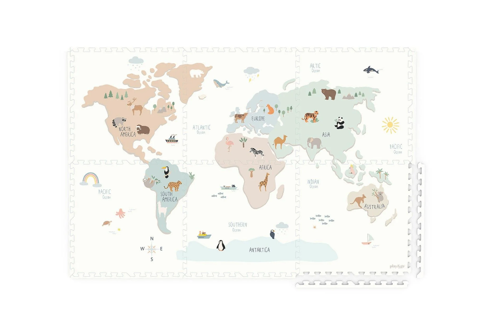 Play & Go | Puzzelmat EEVA Worldmap Colour 120 x 180 cm 6 Tegels