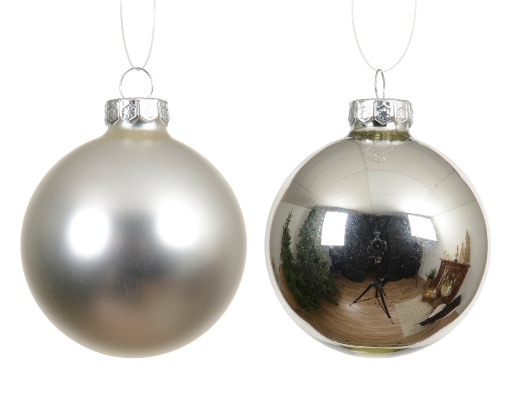 Kaemingk | Kerstbal Glas Mix Zilver Ø8cm 6-pack