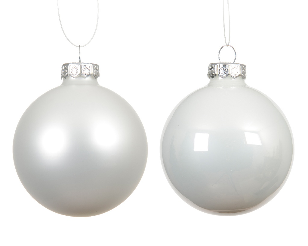 Decoris | Kerstbal Glas Mix Winterwit Ø8cm 6-pack