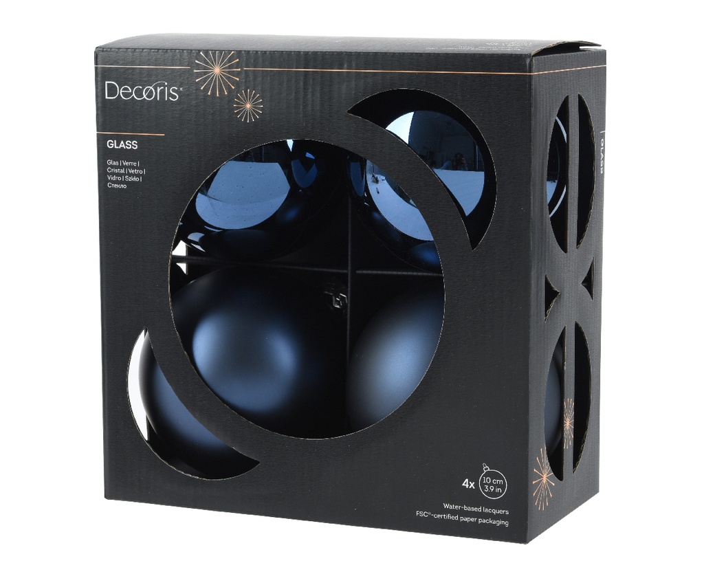 Kaemingk | Kerstbal Glas Mix Nachtblauw Ø10cm 4-pack