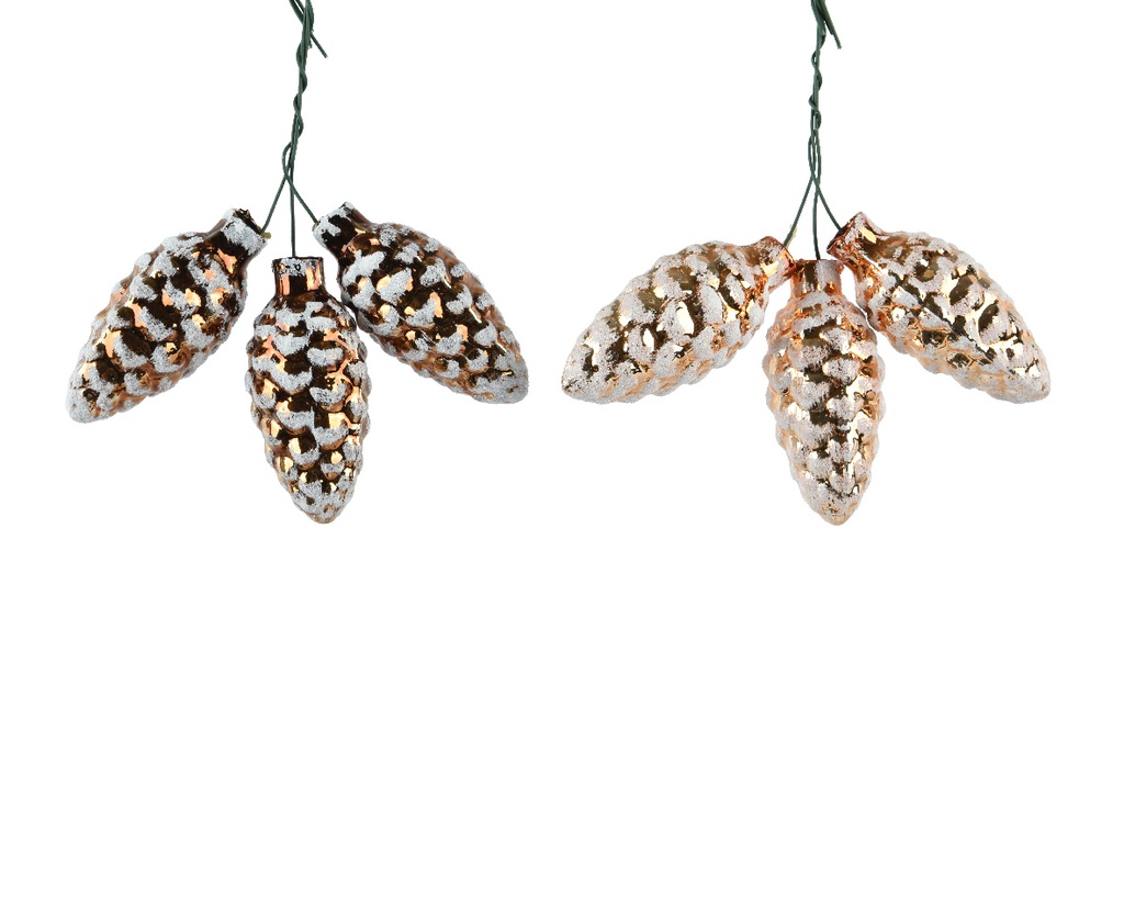 Kaemingk | Kerstbal Glas 3 Dennenappels Besneeuwd Bruin