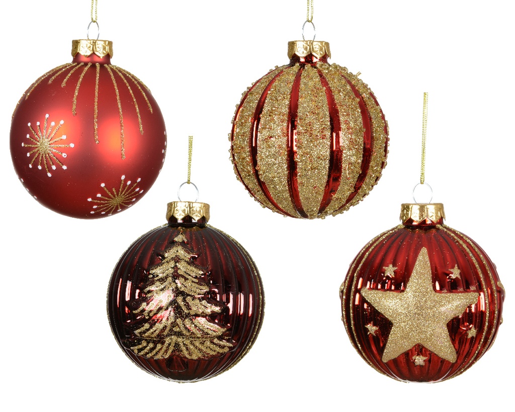Kaemingk | Kerstbal Glas Assortiment Rood/Goud Ø8cm