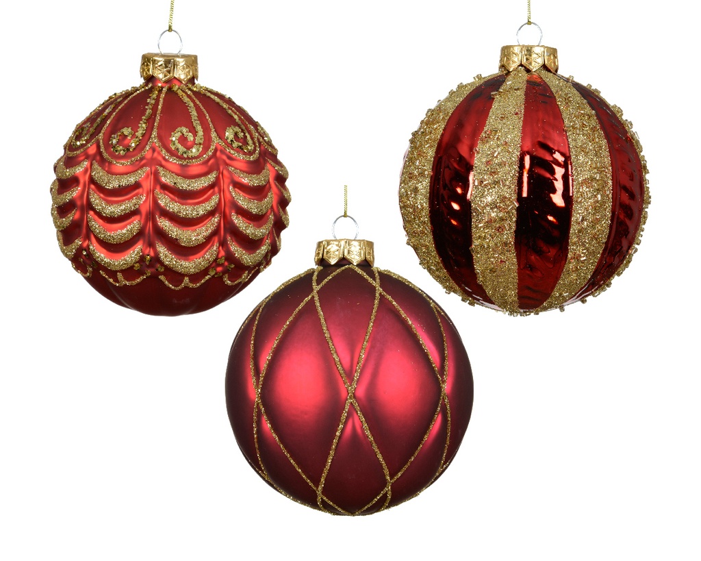 Kaemingk | Kerstbal Glas Assortiment Rood/Goud Ø10cm
