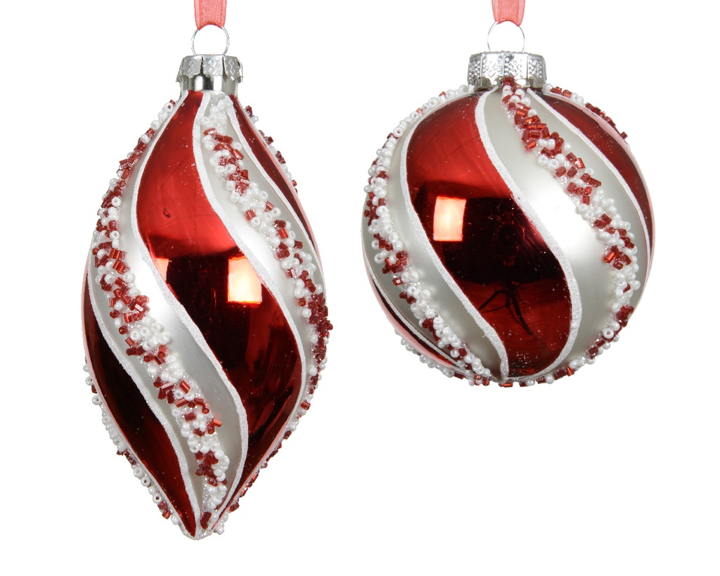 Kaemingk | Kerstbal Glas Assortiment Rood/Zilver Ø8cm