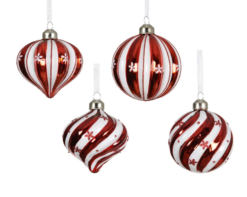 Kaemingk | Kerstbal Glas Assortiment Rood/Wit Ø8cm