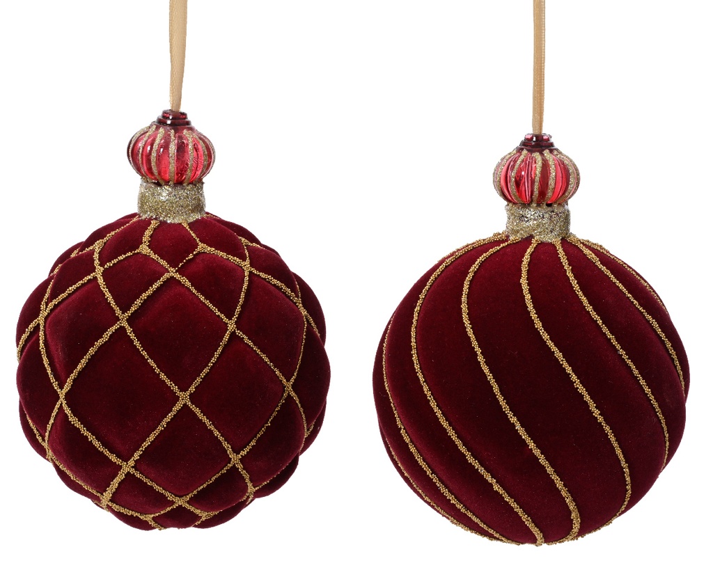 Kaemingk | Kerstbal Glas Assortiment Ossenbloed Rood/Goud Ø10cm