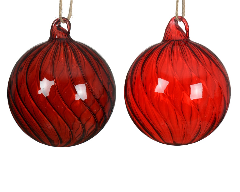 Decoris | Kerstbal Glas Clear Swirl Rood Ø10cm Assortiment 