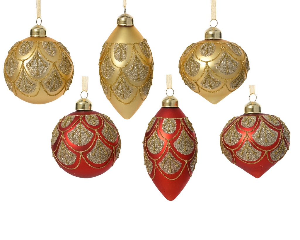 Kaemingk | Kerstbal Glas Assortiment Rood/Goud Ø8cm