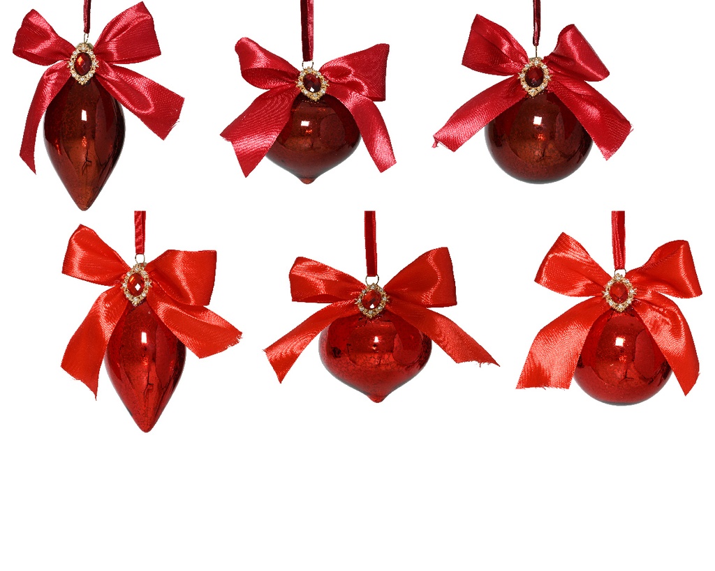 Kaemingk | Hangfiguur Glas met Lint Assortiment Rood Ø8cm