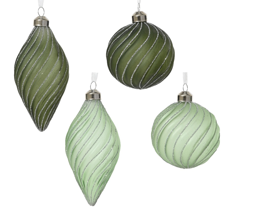 Kaemingk | Kerstbal Glas Assortiment Groen/Zilver Ø8cm