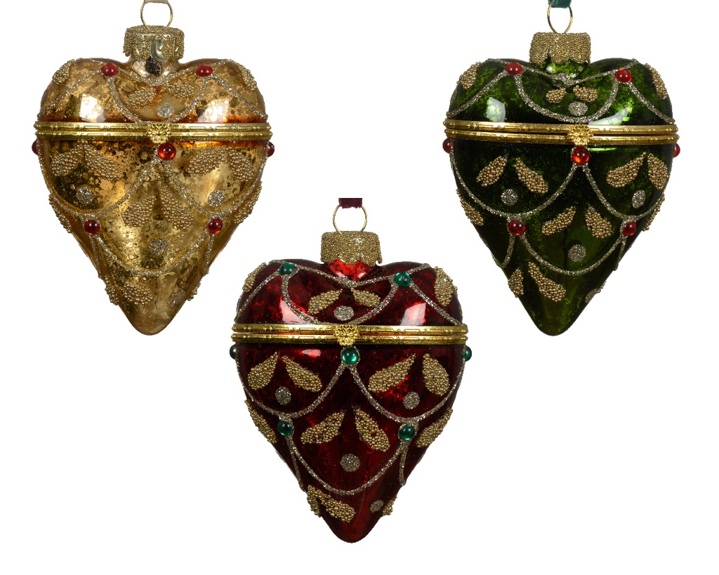 Kaemingk | Hangfiguur Glas Assortiment Hart Goud/Groen/Rood 