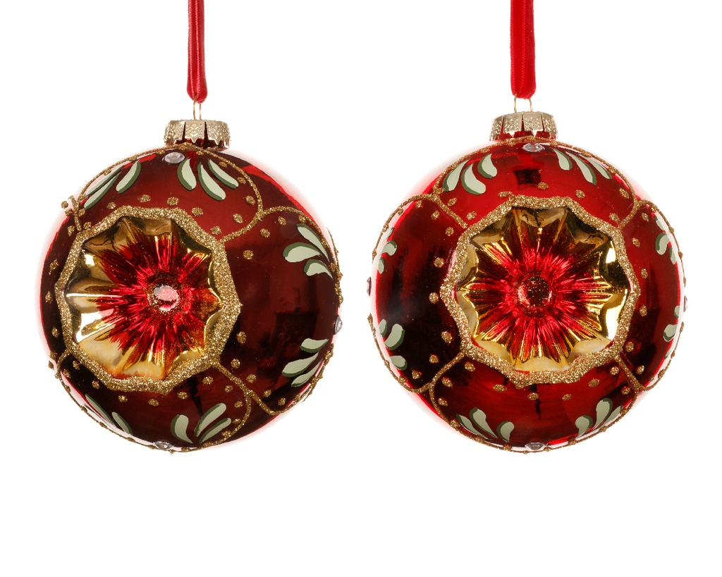 Kaemingk | Kerstbal Glas Assortiment Rood/Goud Ø10cm