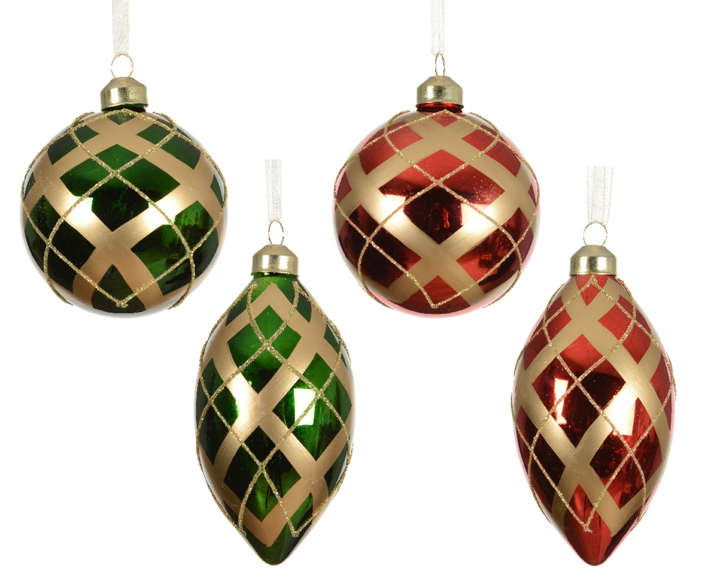 Kaemingk | Kerstbal Glas Assortiment Groen/Rood/Goud Ø8cm
