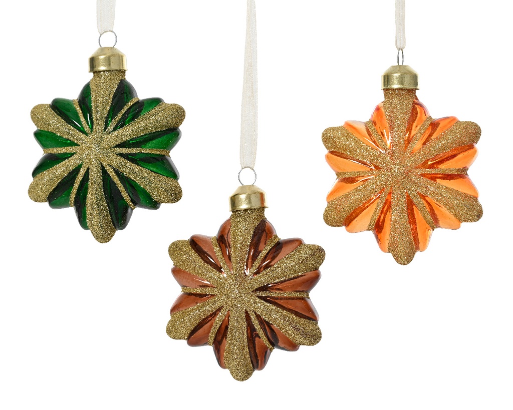 Kaemingk | Hangfiguur Glas Assortiment Ster Groen/Oranje/Bruin/Goud 