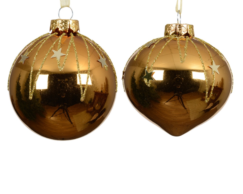 Kaemingk | Kerstbal Glas Assortiment Goud/Sterren Ø8cm