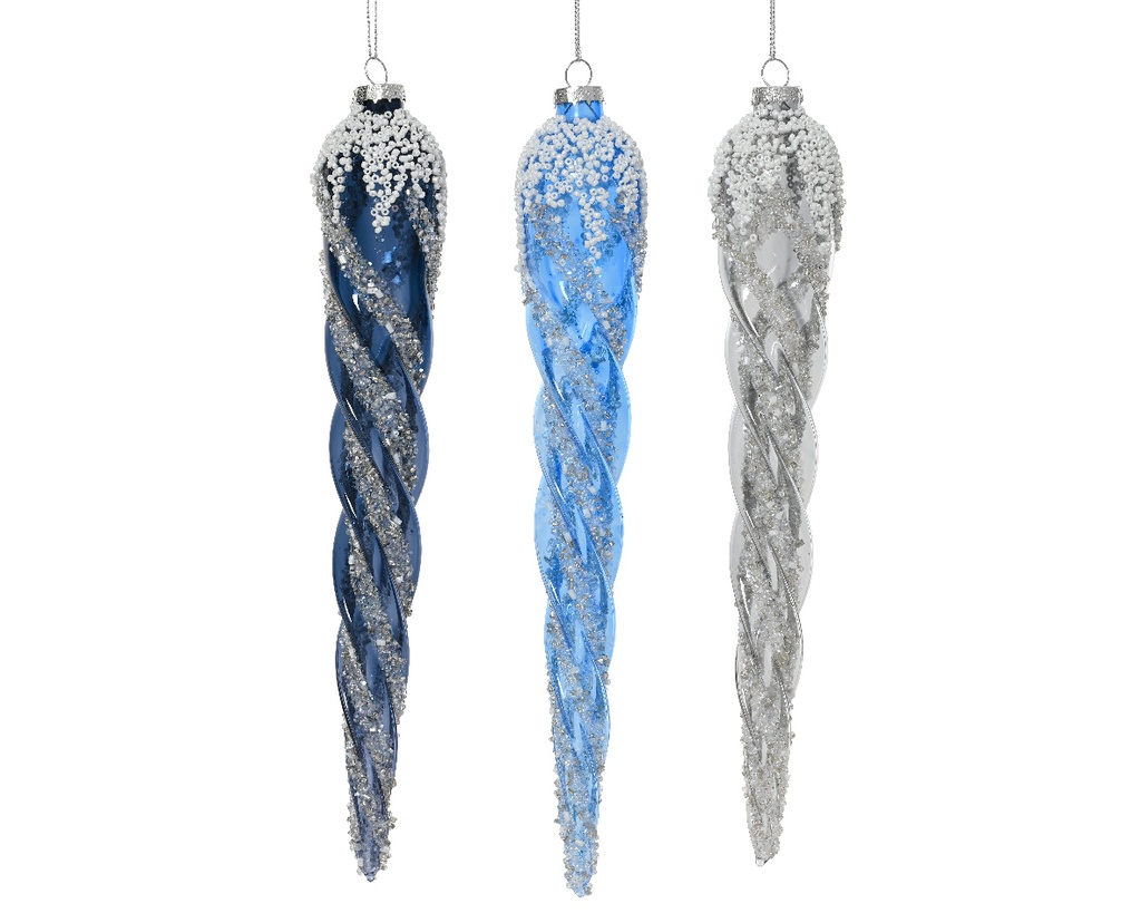 Kaemingk | Hangfiguur Glas Assortiment Ijspegel Blauw/Zilver