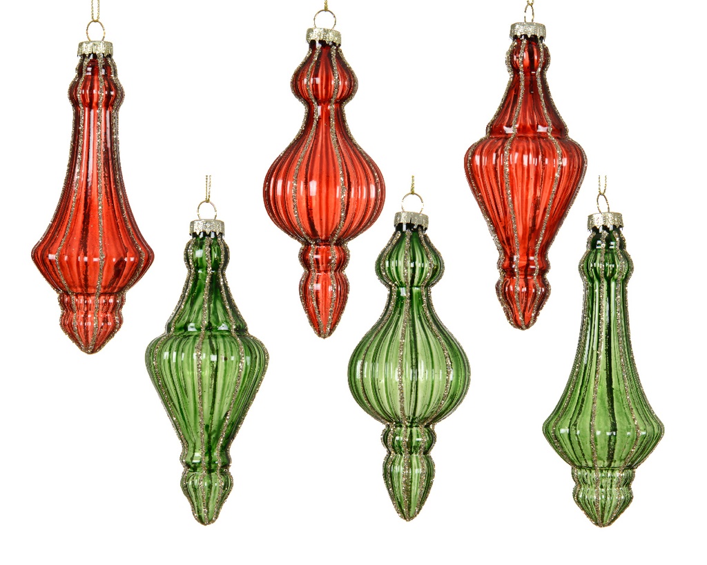 Decoris | Hangfiguur Glas Ornament Rood/Groen Ø6x14,9cm Assortiment 